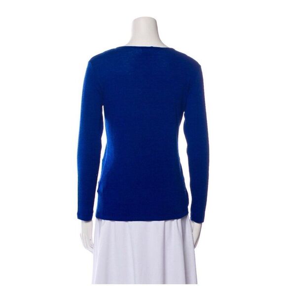Beulah Authentic Solid Blue Crew Neck Long Sleeve Ruched Sweater One Size - Picture 3 of 7